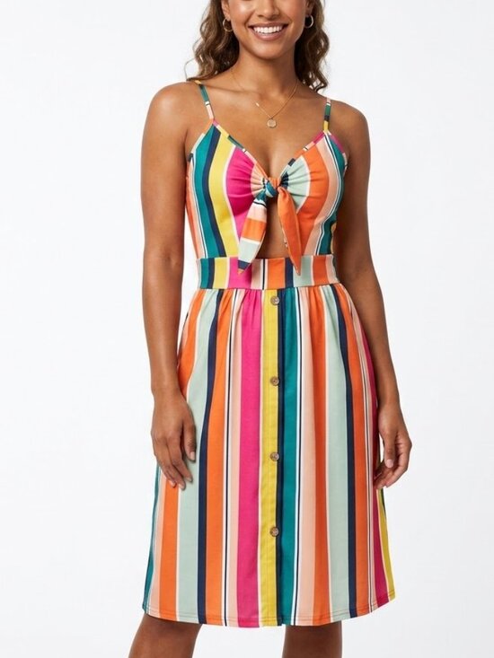 Unbranded Dresses & Skirts - Cotton ModCloth Retro Rainbow Stripe Tie-Front Cutout Midi Dress Sundress L